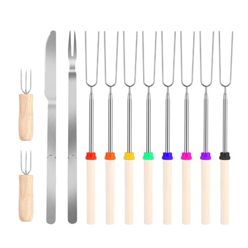 Stainless Steel Roasting Sticks Set - 31.9in Extendable Marshmallow Hot Dog Forks