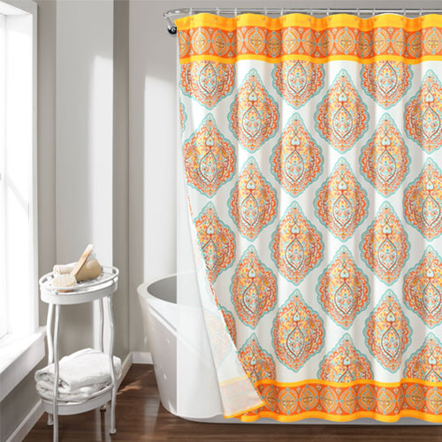 Lush Decor 14PC Harley Shower Curtain with Peva Lining and Rings Set Orange