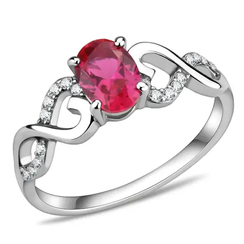 Da119 - High Polished (No Plating) Stainless Steel Ring With AAA Grade CZ  In Ruby