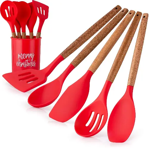 Christmas Silicone Spatula With Utensil Holder - 5-piece