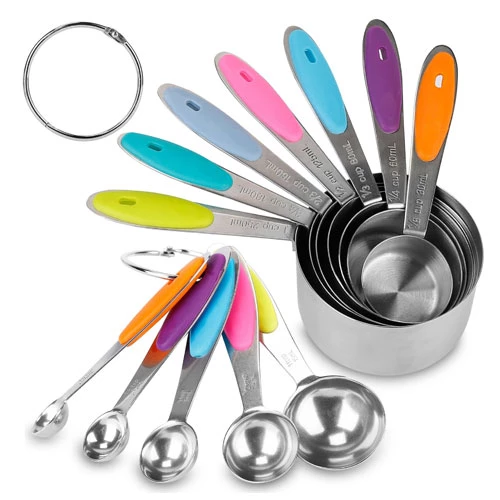 12Pcs Stainless Steel Measuring Cups & Spoons Set, Easy-to-Read Markings for Cooking & Baking