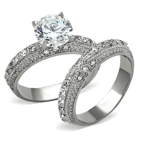 TK1228 - High polished (No Plating) Stainless Steel Ring with AAA Grade CZ  in Clear