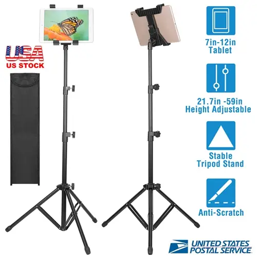 Tablet Mount 360° Rotating Tablet Holder 59"Adjustable Tablet Tripod Stand for iPad 7-12" Tablet