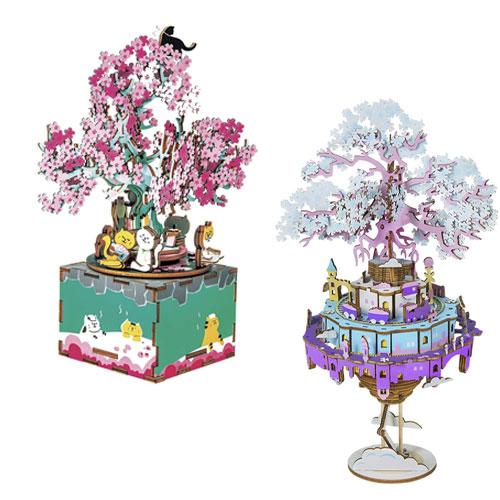 3D Puzzle Diy Music Box Puzzle Wood Model Kits To Build Colorful Rotating