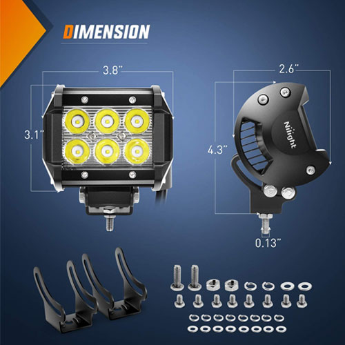 Nilight ZH009 LED Light Bar 2PCS 18W Spot Off Road Lights