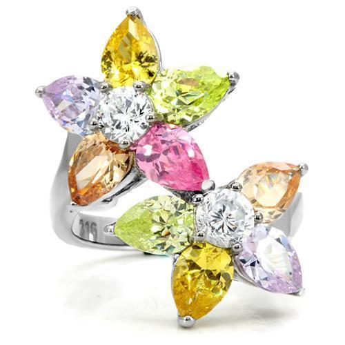 Kered Cocktail Ring Stainless Steel AAA CZ Multi Color