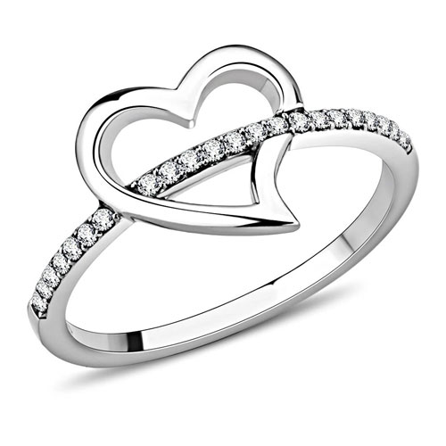High Polished (No Plating) Stainless Steel Ring With AAA Grade CZ  In Clear