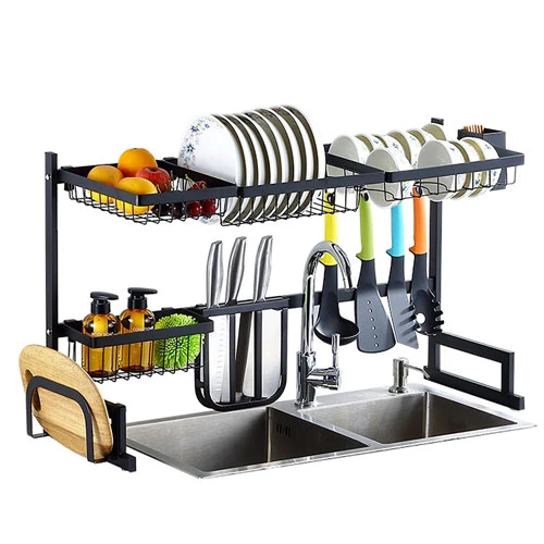 2-Tier Sink Dish Drying Rack, Stainless Steel 33.7" Large Drainer And Utensil Organizer