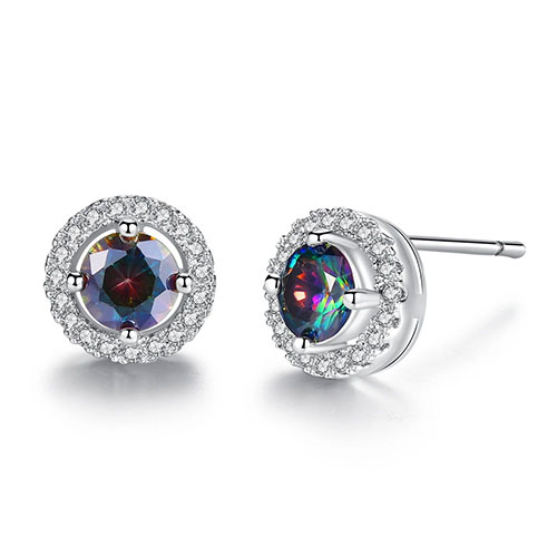 Crystal Halo Topaz Stud Earrings For Women