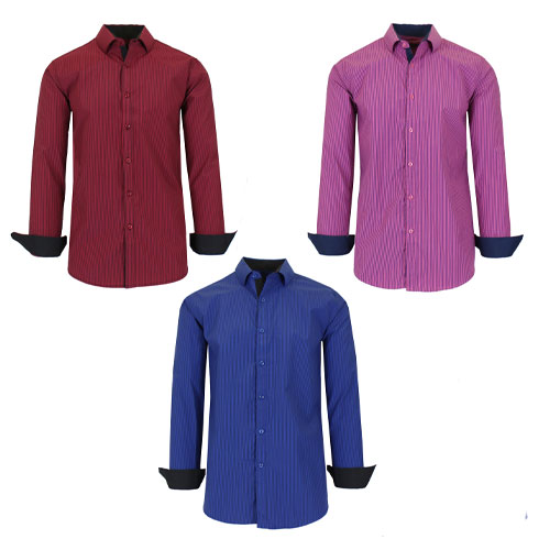 Men's Long Sleeve Slim Fitting Pinstripe Pattern Dress Shirts