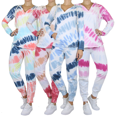 Women's Solid And Tie Dye Top & Bottom 2-Piece Jogger Sets