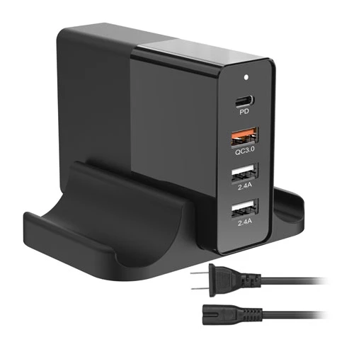45W 4-Port USB Fast Charger: Type-C Wall PD Adapter with 1 Type-C Port & 3 USB-A Ports