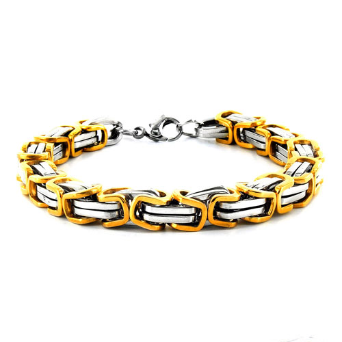 Men's Polished Two Tone Stainless Steel Byzantine Chain Bracelet