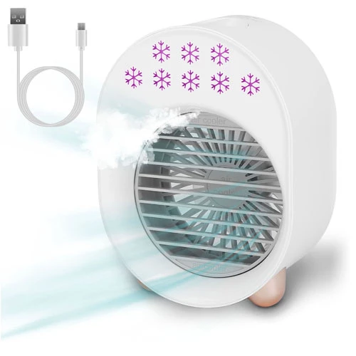 Portable Mini Desktop Air Conditioner Fan - 4-in-1 Cooling Pack, USB Rechargeable, 3 Wind Modes