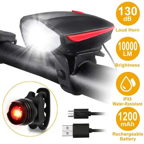 10000lm Bike Headlight USB Rechargeable LED Bicycle Front Light Rear Tail Light