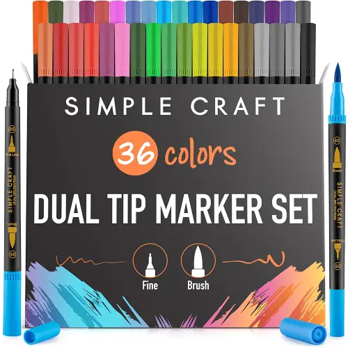 Simple Craft Colored Dual Tip Brush Pens - 36 Colors