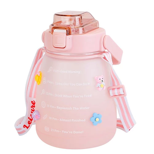 Kawaii Water Bottle with Straw 37.2oz Large Capacity Portable Sports Bottle with Cute Three-Dimensio
