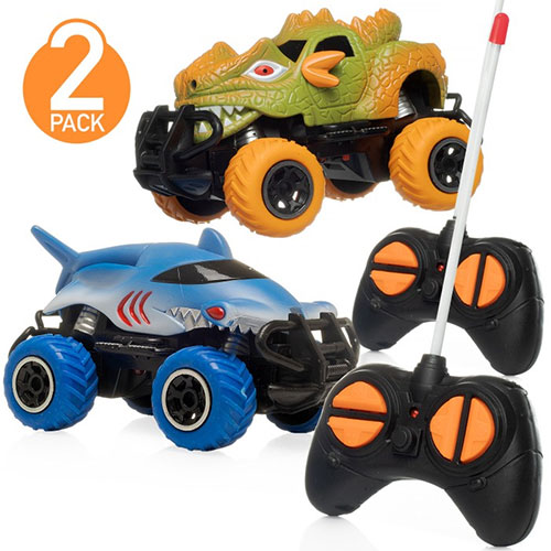2-Pack Toy Dinosaur RC Cars W/ 2 Controllers
