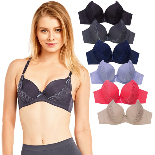 6 Pack Ladies Plain Lace Full Cup Bra