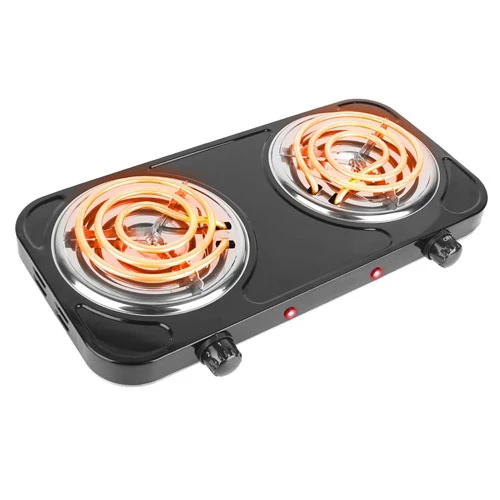 Portable 2000W Double Burner Hot Plate Stove - Non Slip Feet, 5 Temp Adjustments