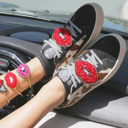 Tyra Shoe Charm Beaded Lips Handmade - Set Of Two