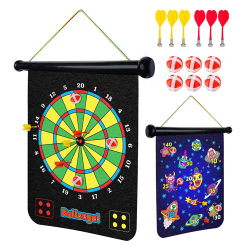Double-Sided Roll Up Dartboard With Magnetic Darts And Balls