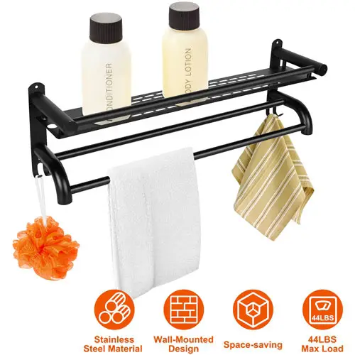 2 Tier Wall Mounted Towel Rack Bar Rail Towel Holder Hanger