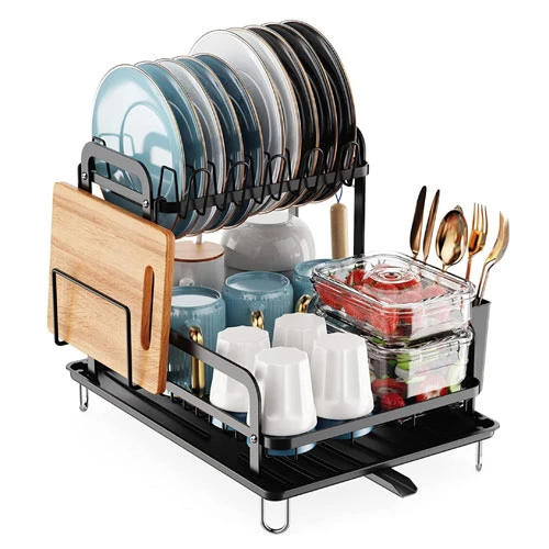 2-tier Kitchen Dish Drying Rack W/ Detachable Drainboard