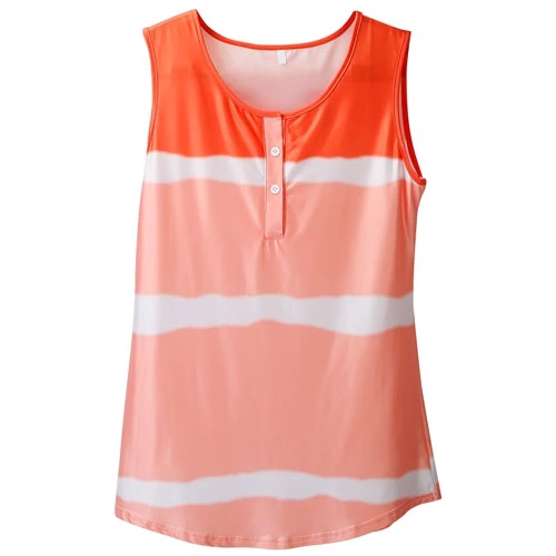 Women Tie-dye Sleeveless Tank Tops Summer Loose T Shirts Tops Button Down Shirts Vest Blouse