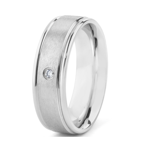Men's Stainless Steel Dual Finish Cubic Zirconia Ring 7mm