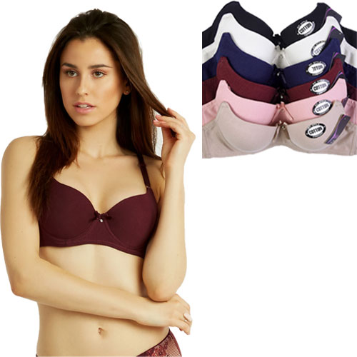 6 Pack ET|TU Ladies Cotton Plain Bra