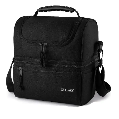 Insulated 2-Compartment Lunch Box Bag With Strap
