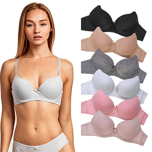 6-Pack Sofra Ladies Plain Cotton Bra