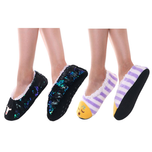 Winter-Weight Indoor Slipper Socks with Design 3-Pairs
