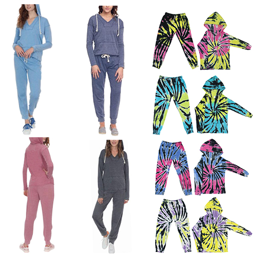 Women's Solid And Tie Dye 2-Piece Hoodie & Jogger Sets