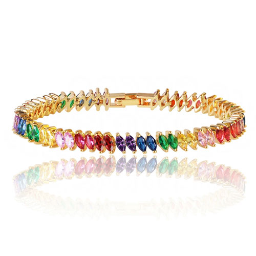 Tennis Bracelet For Women With Rainbow Marquise Stones