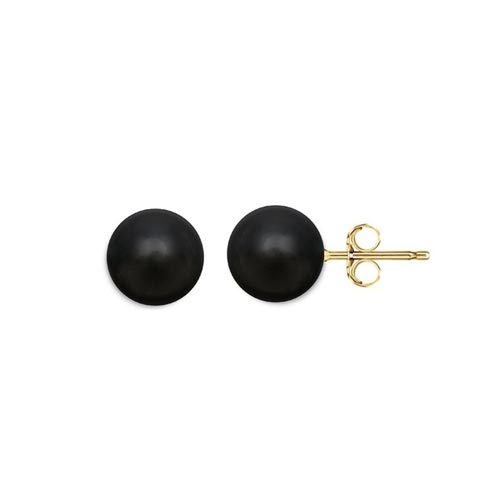 14K Gold In Genuine Black Onyx Gemstone Ball Stud Earrings