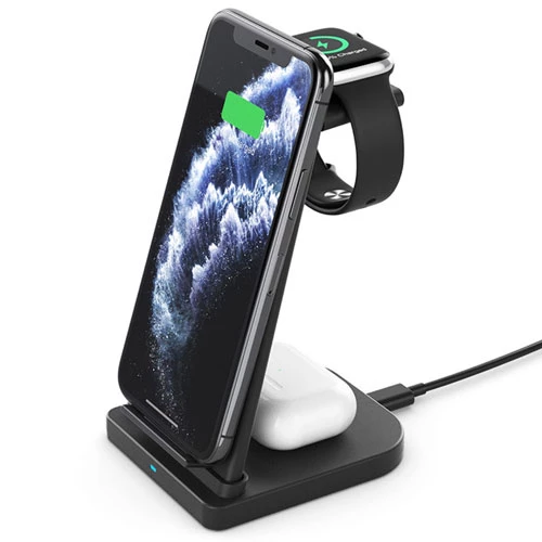 15W Fast Charging Station for iPhone, iWatch, AirPods - Qi Enabled Dock