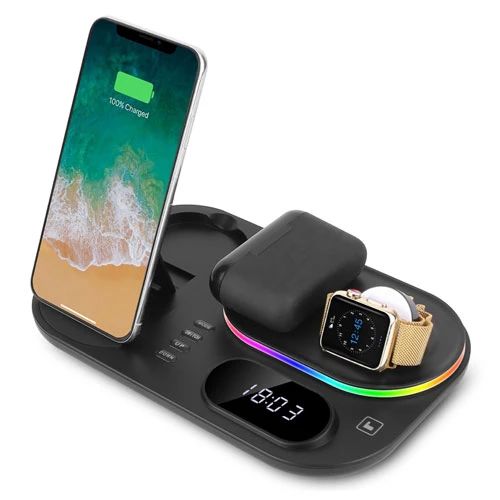 4-in-1 30W Wireless Charger Stand with Clock Nightlight for iWatch Airpod iPhone 13 12 11 Pro Samsun