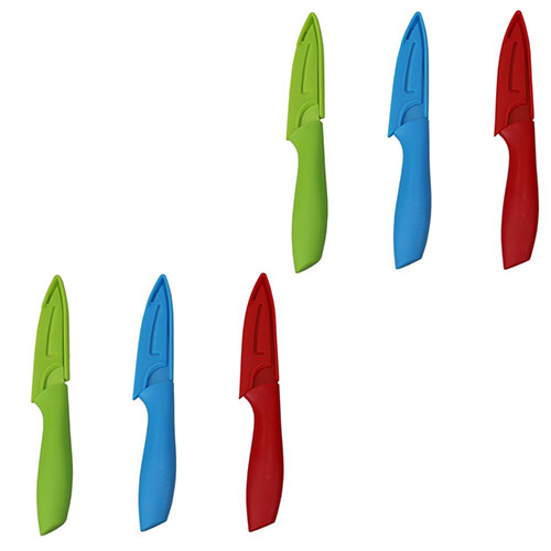 Set Of 6 (12 PCS) 3.5" Stainless Steel Paring Knife with Soft Grip Plastic Handles and Matching Colo