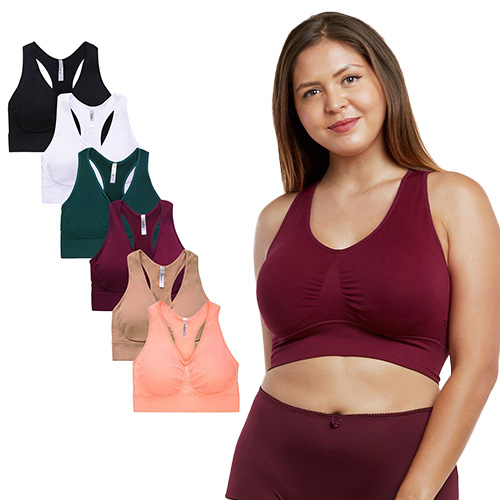 6 Pack Ladies Seamless Racerback Sports Plus Size Bra