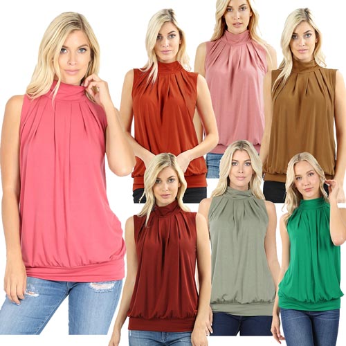 Buy One Get One Free High Neck Pleated Top With Waistband