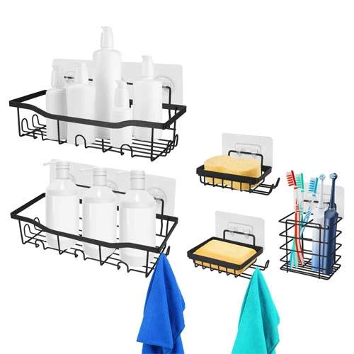 5 Pack Shower Caddy Shelves with 18 Inbuilt Hooks Rustproof Wall