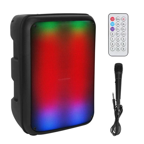 8in Portable Wireless Party Speaker with Colorful Lights, TWS Function, FM Radio, USB/MMC