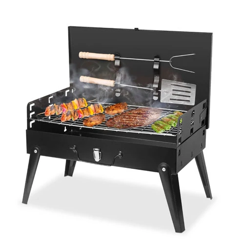 Portable Charcoal Grill - Foldable BBQ Suitcase With Shelf - Ideal For Camping, Picnics, And Garden 