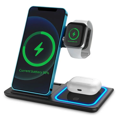 Foldable 3-in-1 Wireless Charger: Fast Charging Stand for iPhone 13/12/11 Pro, Samsung S22/S21, Qi-e