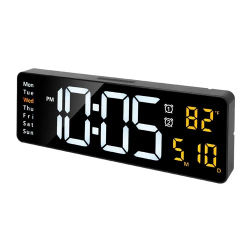 LED Wall Clock with Remote Control - 15.7in, 10 Brightness Levels, 3 Alarms, Countdown, Calendar