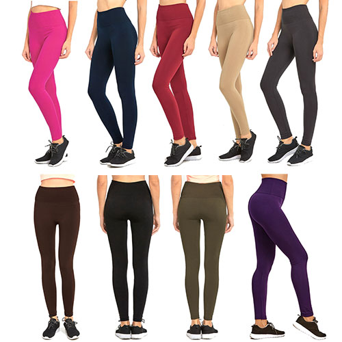 2 Pack Ladies High Waist Fleece Extra-wide Band Leggings