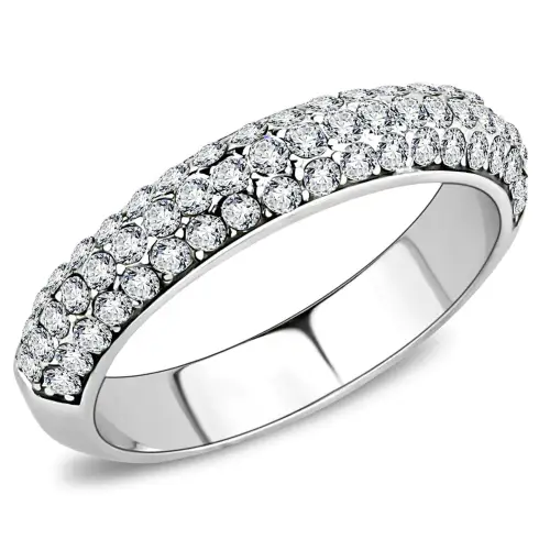 Tk3437 - High Polished (No Plating) Stainless Steel Ring With Top Grade Crystal  In Clear