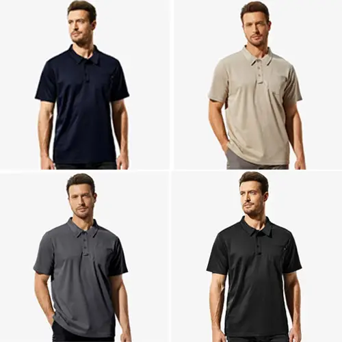 Men Quick Dry Polo Shirts Golf Collared Shirt With Chest Pocket